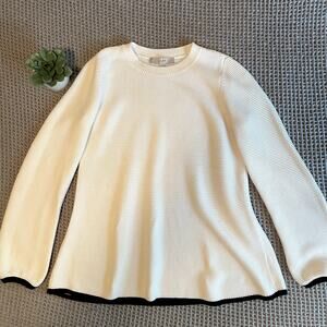 Loft Ivory Knit Black Piping Long Sleeve Swing Sweater Womens Medium